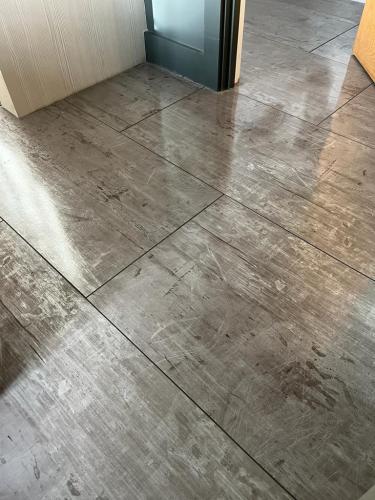 Concrete Effect Vinyl Flooring and Wood Panelled Feature Wall in Worcester